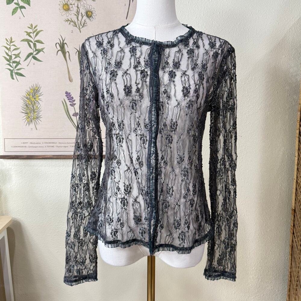 Sheer Beaded Mesh Lace Cardigan Whimsigoth Dark Coquette Dainty Dollette Fairy S